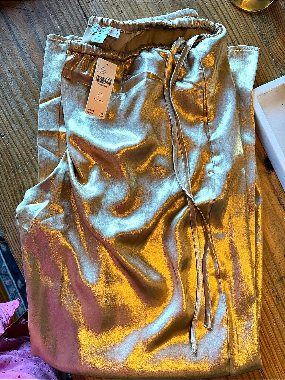 Maeve Metallic Wide Leg Pants Gold Size Large P NWT